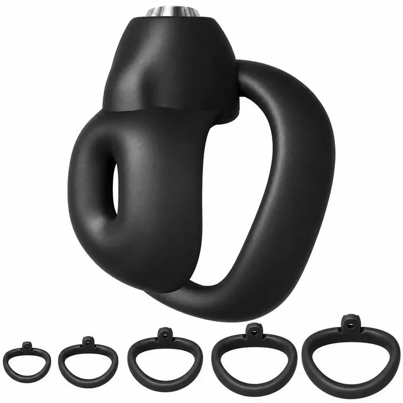 ชายอวัยวะเพศชาย Chastity กรงชุดขนาดเล็ก Chastity กรง 5 แหวน Cock อวัยวะเพศชาย Bondage Slave Restraint Man Sex Toy — image 4