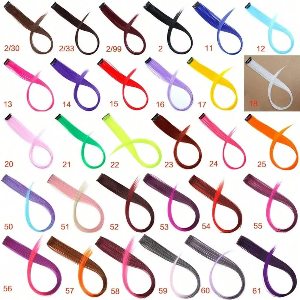 1 Teile/paket Synthetische Farbige Party Highlights Clip in Haarverlängerungen für Mädchen Ombre Farben Lange Gerade Haarteile — image 4