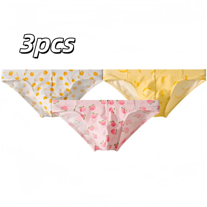 Confezione da tre slip da uomo comodi e delicati sulla pelle, in cotone con stampa di frutta, carini e personalizzati, biancheria intima casual traspirante a vita bassa per giovani uomini