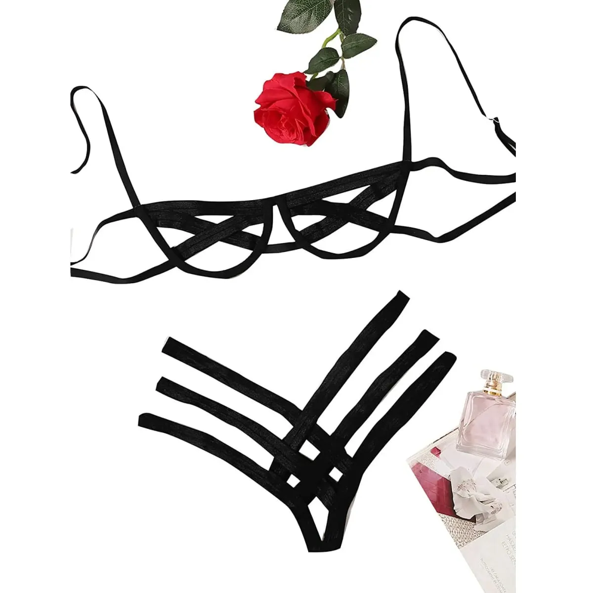 Ensemble de Lingerie Sexy en maille ajourée pour femmes, soutien-gorge sans couture, couleur unie, slip doux et confortable, sous-vêtements intimes élastiques — image 2
