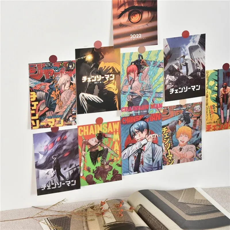 10 ชิ้นญี่ปุ่น Anime Chainsaw Men ตัวอักษรโปสเตอร์สติกเกอร์โปสการ์ดของขวัญ Home Study Room Wall ตกแต่งพื้นหลังภาพภาพวาด — image 6