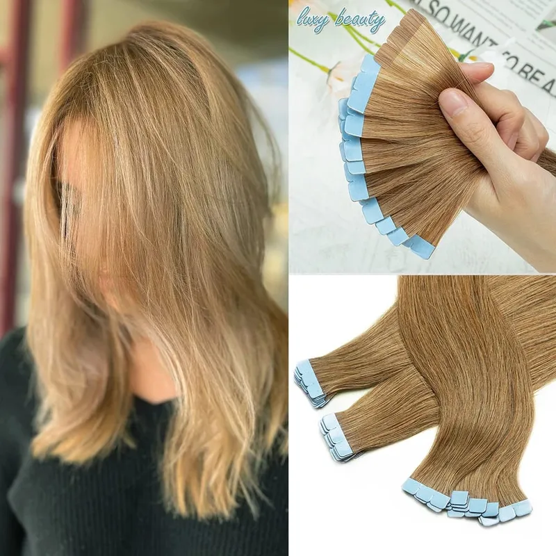 Pita Mini dalam Sambungan Rambut Manusia Sebelah Dua Pita Lancar Tidak Kelihatan dalam Rambut 10pcs/set Asli Lurus Hitam Coklat Berambut perang — image 12