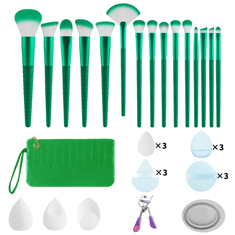 33 pezzi tutto in uno set di strumenti per il trucco 15 pennelli spugne di bellezza soffio di polvere bigodino per ciglia con custodia per trucco completo del viso — image 10