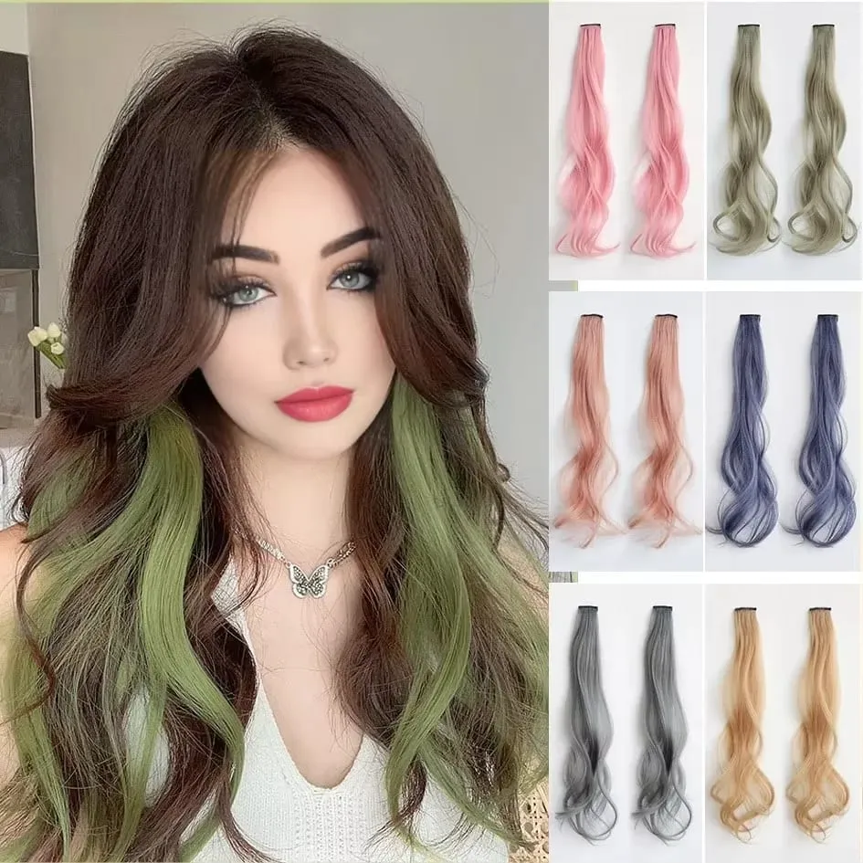 Synthetic 2 pieces set 50cm colored curly hair extensions water wave pink blue purple Halloween Christmas wig — image 2