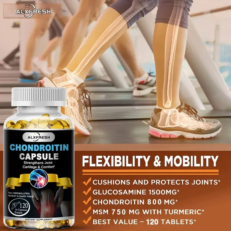 Alxfresh Glucosamine Chondroitin dengan MSM Turmeric Vitamin D untuk Penyerapan Tulang Suplemen Sokongan Sistem Imun Kalsium — image 2