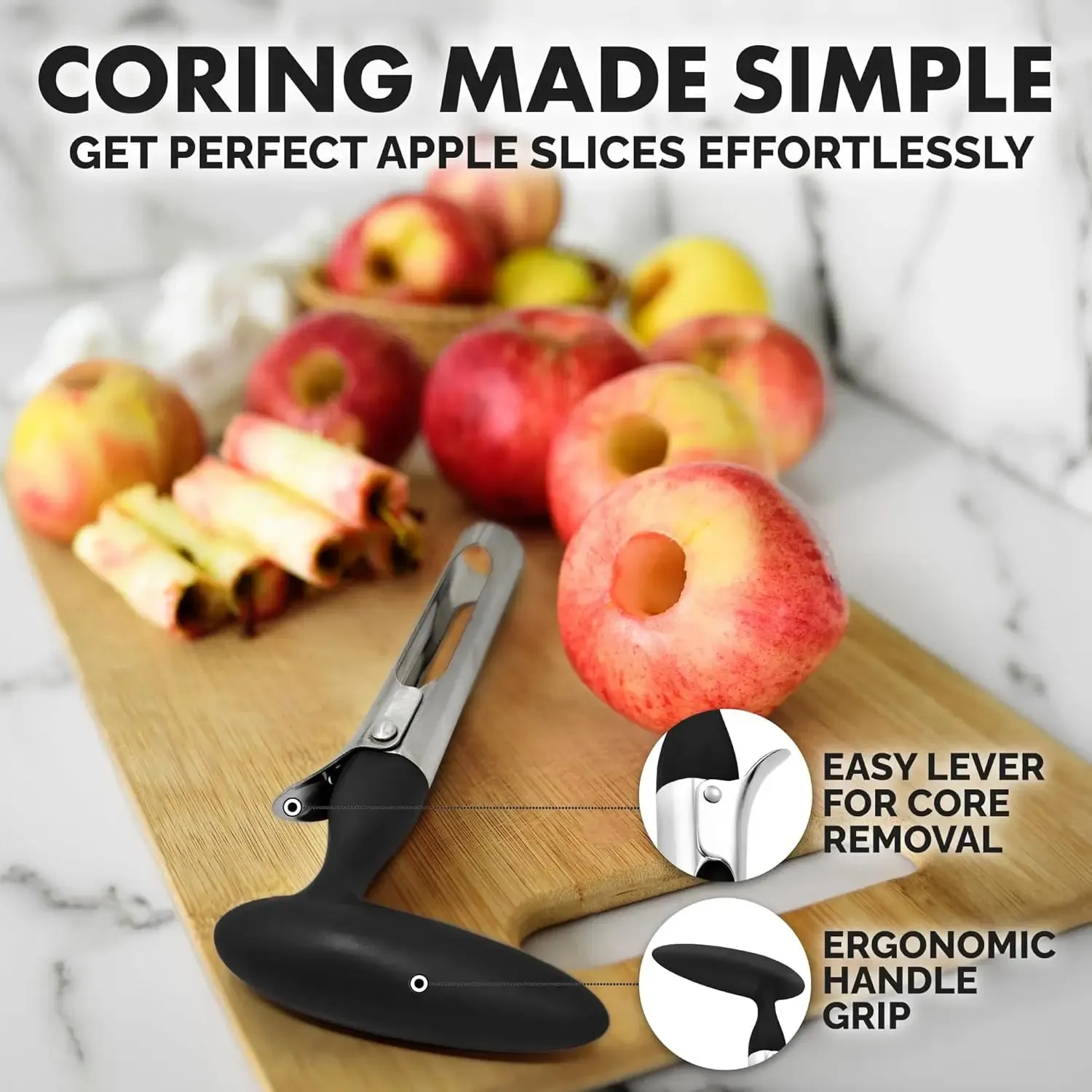 1PC Premium Kuchyně z nerezové oceli Apple Corer Tool Ultra Sharp Snadné použití a čištění Odolný odstraňovač ovocných jader — image 5