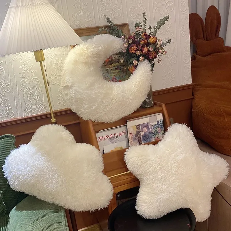 Bantal Berbulu Mainan Mewah Awan Bintang Bulan Putih Boneka Kartun Comel Cuaca Bantal Boleh Peluk Hiasan Bilik Tidur Kusyen Sofa — image 2