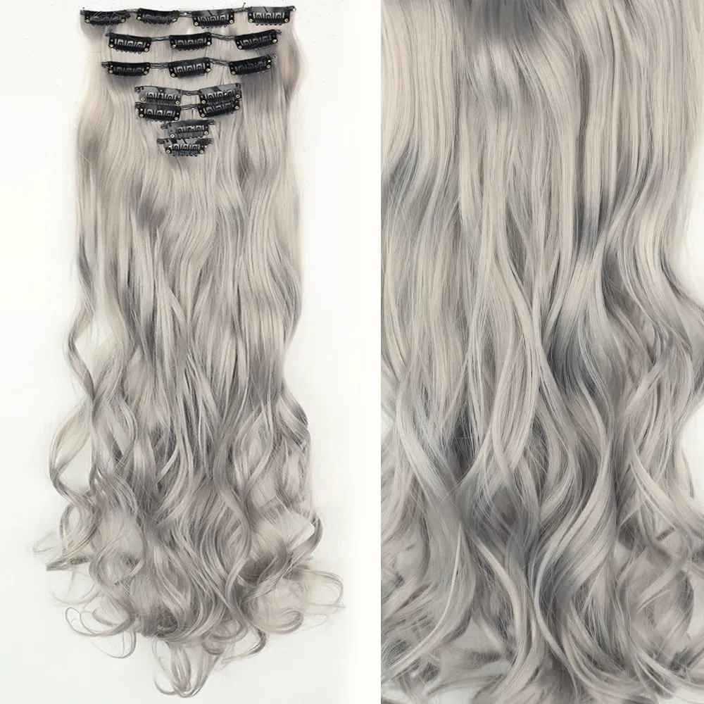 Coiffure longue droite 16 Clips 7 pièces/ensemble Extensions de cheveux postiches synthétiques blondes noires naturelles résistantes à la chaleur pour les femmes — image 35