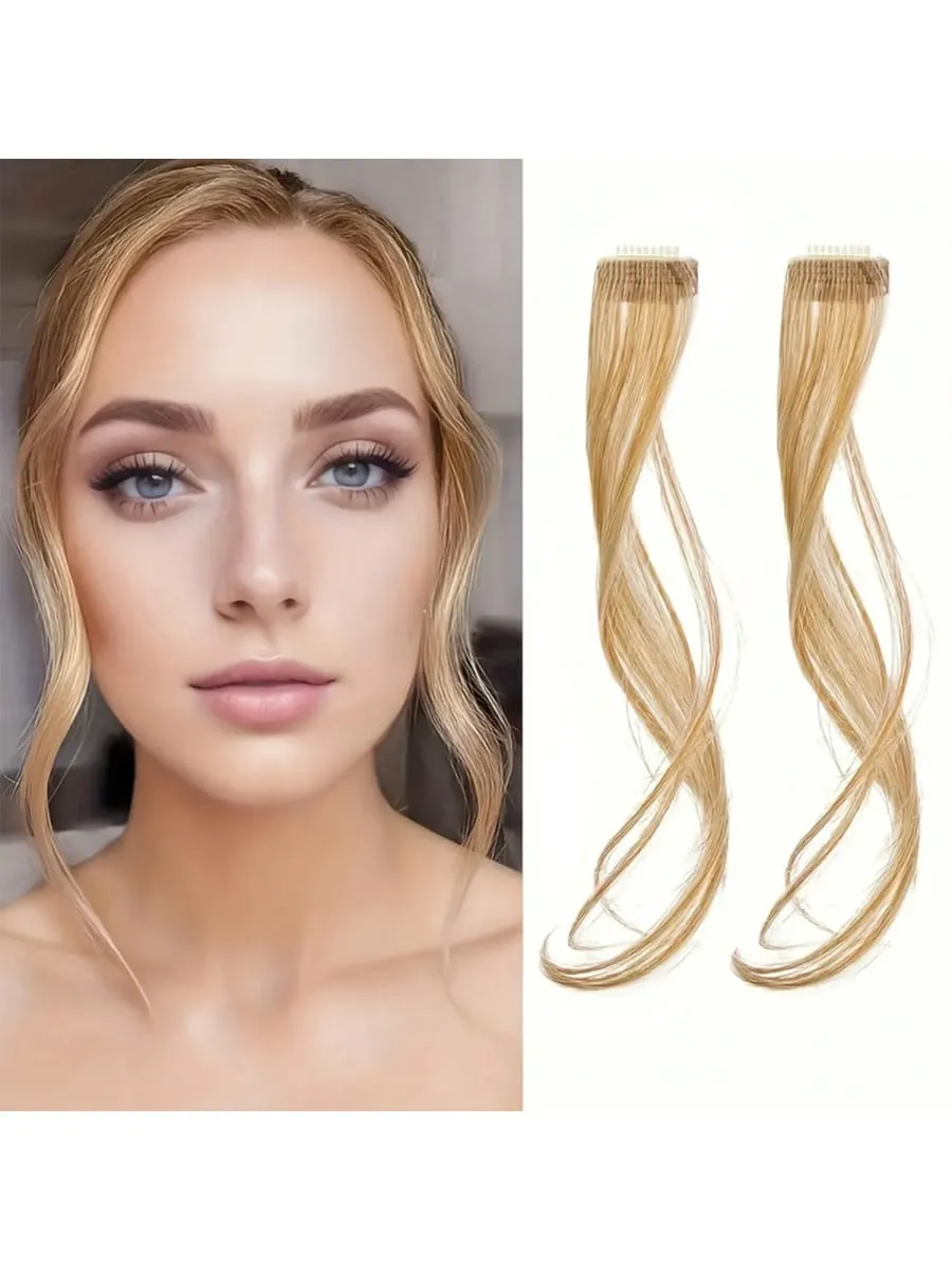 ยาวด้านข้าง Bangs 2 PCS สังเคราะห์ชุดหยักลอนคลิปในผ้าม่าน Bangs ด้านหน้า Bangs Face-Framing ไฮไลท์สำหรับสตรี — image 8
