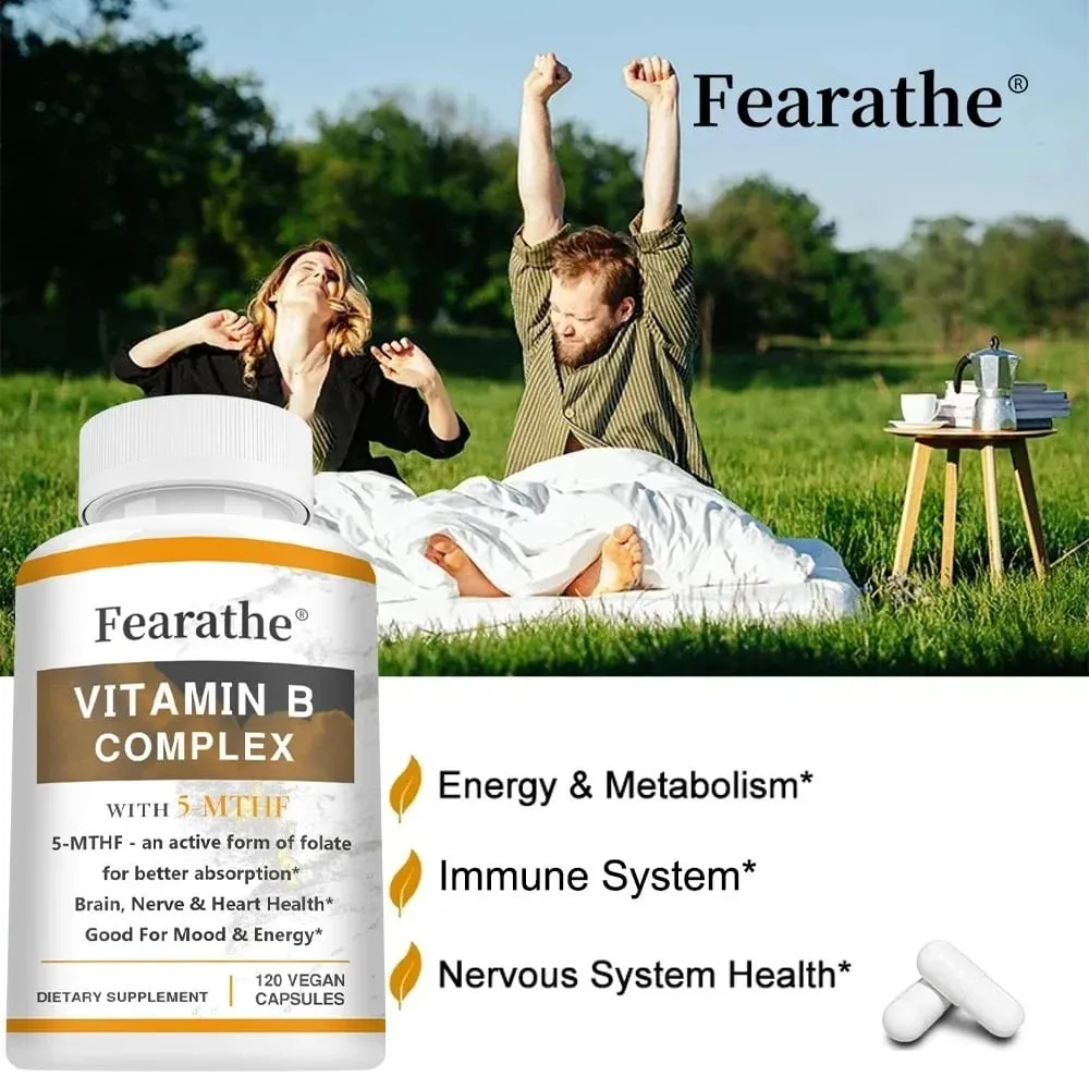 Integratori del complesso di vitamina B (B12 B1 B2 B3 B5 B6 B9 acido folico e biotina) Supporto immunitario per il cervello e l'energia — image 5