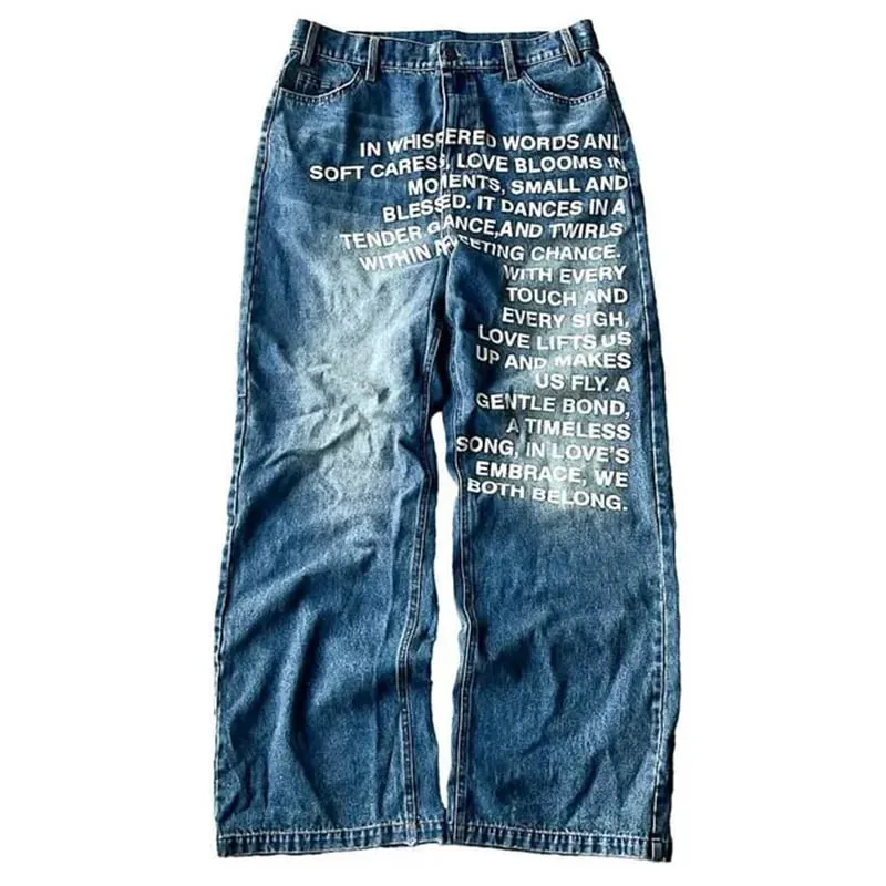 American Retro Patterned Alphabet Men Jeans Personalized Street Clothing Y2K Goth Men and Women Fashion Casual Pants