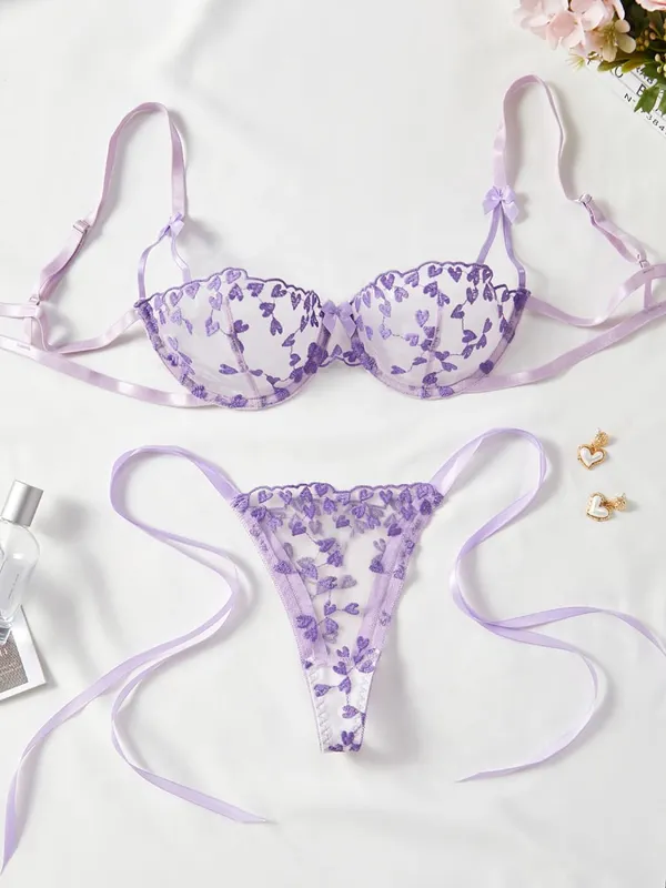 Exotic Fantasy ชุดชั้นใน Underwire Bra กางเกง 2 ชิ้น Sheer ตาข่ายเย็บปักถักร้อยชุดชั้นในสำหรับสตรี — image 7