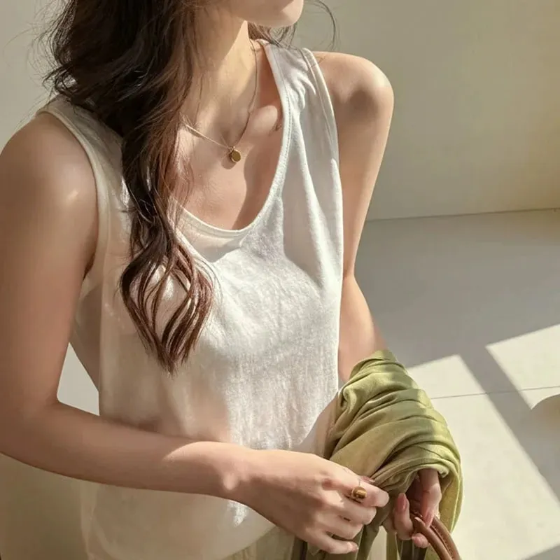 2026 novas mulheres verão casual regata cor sólida all-match básico sem mangas colete feminino coreano simples solto o-pescoço camis topo — image 10