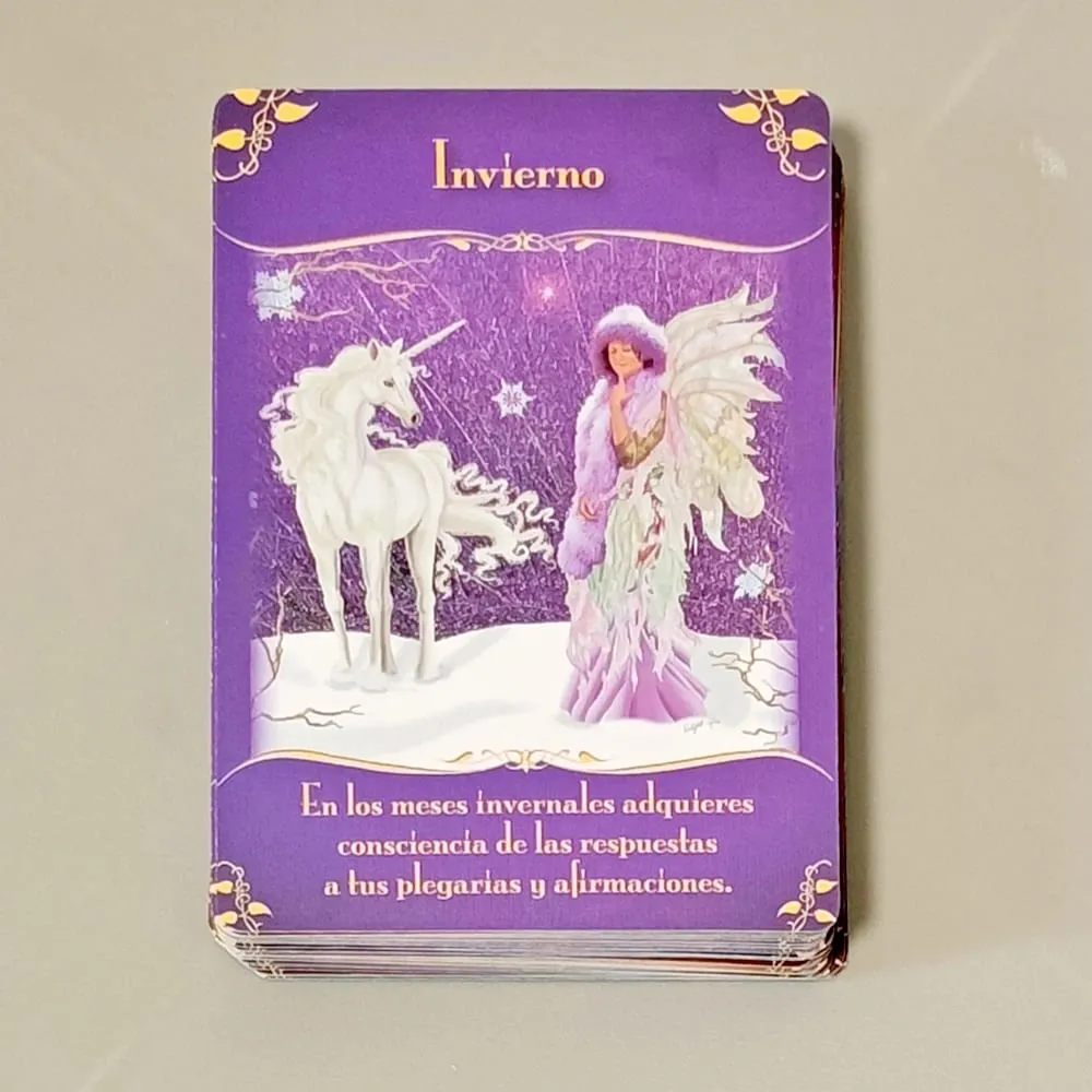 Messages magiques des fées Oracle Deck 44 pièces cartes espagnoles imprimées sur papier cartonné Double gaufrage 350GSM 10.5*7.5cm