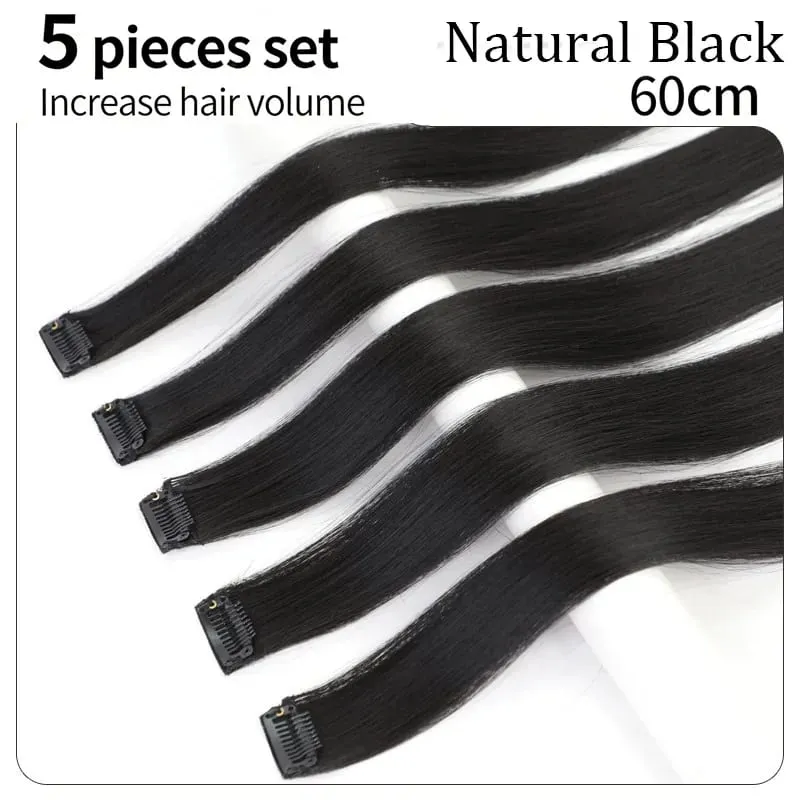 5Pcs 60cm Clip In Hair Extensions Human Hair For Adding Volumesyntheticsynthetic — image 7