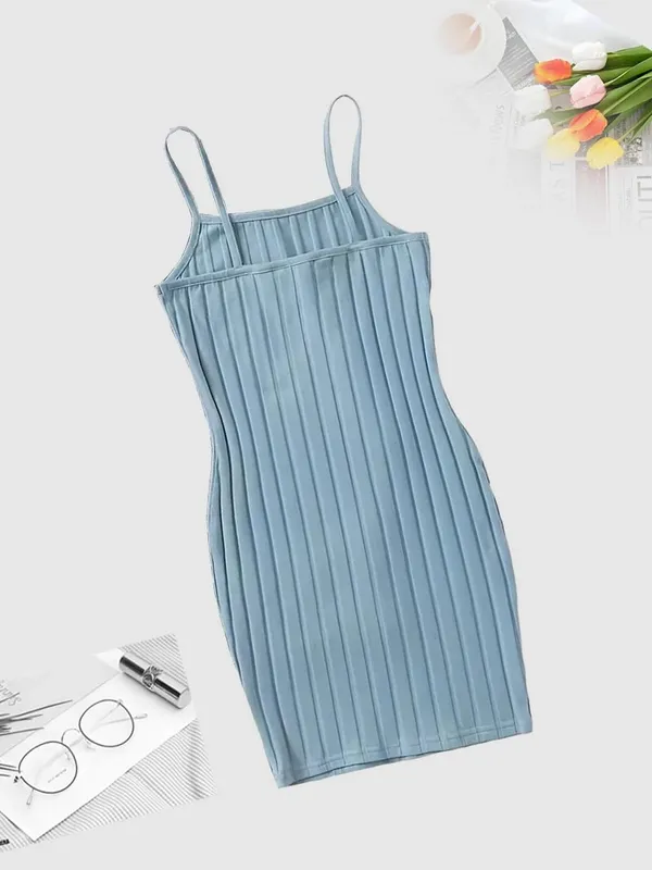 Mini robe côtelée à bretelles Spaghetti pour femmes, sans manches, col carré, Slim, moulante, courte, décontractée, basique, été