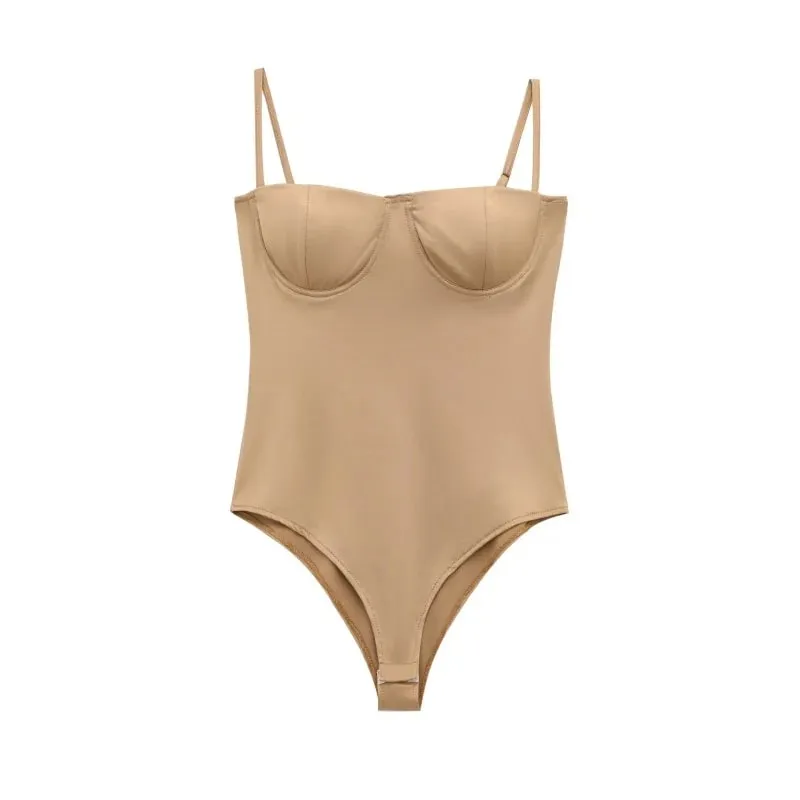 2026 Sexy Underwire Spaghetti Strap Bodysuit for Women – Spring Summer Slimming Bodycon Daily Outfit with Flare Jeans — image 4