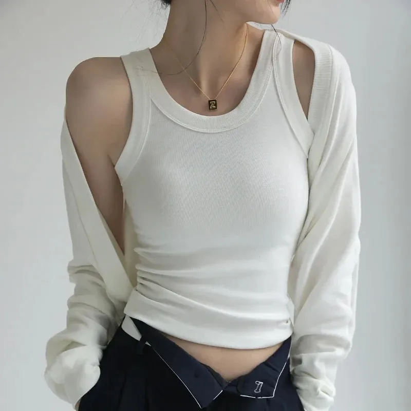 New Women Solid Round Neck Ribbed Tank Top Camisole Women Summer Basic Elastic TankTop One-piece Vest with Chest Pad Y2k — image 6
