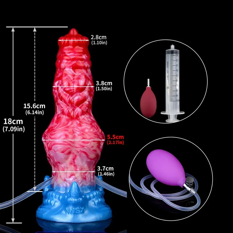 Eiaculazione Plug anale Cane/Lupo Pene gonfiabile con nodo grosso con funzione di squirto Giocattolo del sesso con ventosa forte per donne e uomini