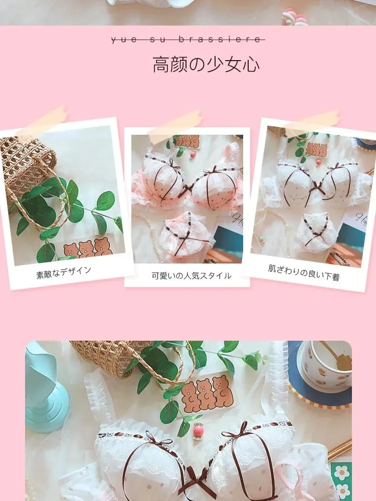 Roztomilá krajková sada podprsenky v japonském stylu s kosticí Light Push Up Support Sladký smyslný vzhled Teen Girls Podzimní Zimní kolekce CA — image 6