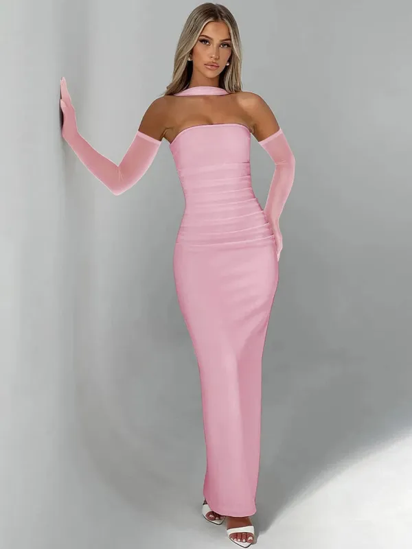 Hugcitar Elegantní šála Bez ramínek Pevné síťované rukavice Sexy Bodycon Maxi Prom Šaty Dámská Móda Y2K Outfity Svatební Party Narozeniny — image 12