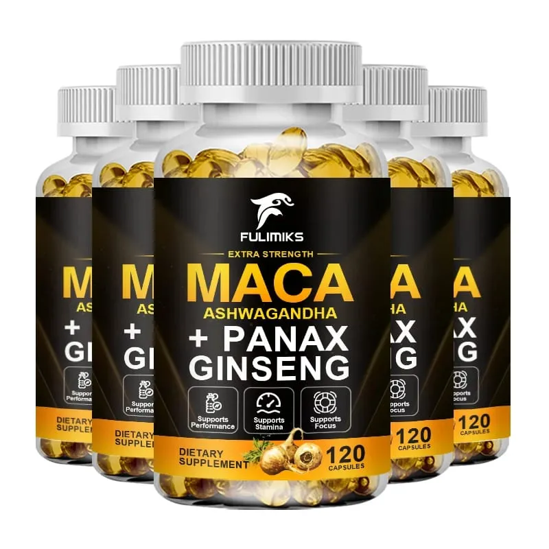 Miscela tripla di maca con integratore di ginseng e ashwagandha che favorisce la salute riproduttiva, l'equilibrio ormonale, i muscoli e il sollievo dallo stress — image 12