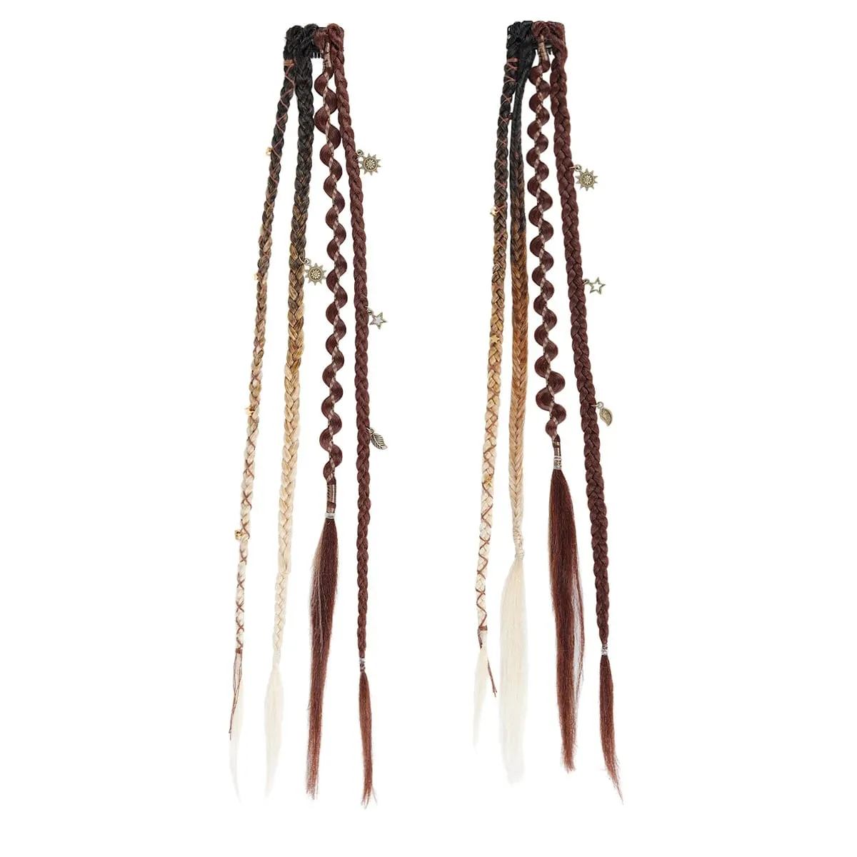 Boho Ombre Burgundy ถักผมหางม้า Extensions สังเคราะห์ Braids กับ Bohemian Viking ชิ้นผมสำหรับผู้หญิง Carnival Party — image 7