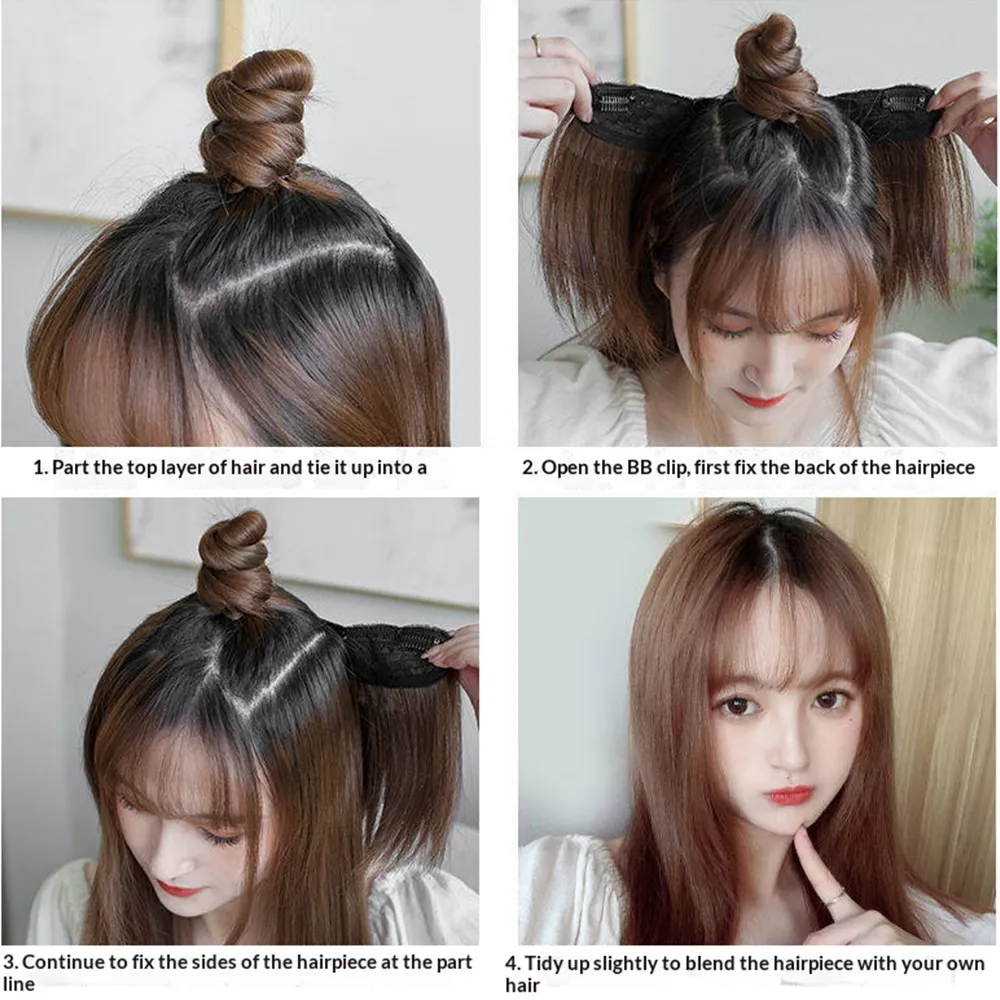 Extensions de cheveux synthétiques invisibles à Clip, Extensions capillaires courtes et lisses de Type U pour femmes, postiche demi-perruque féminine — image 6