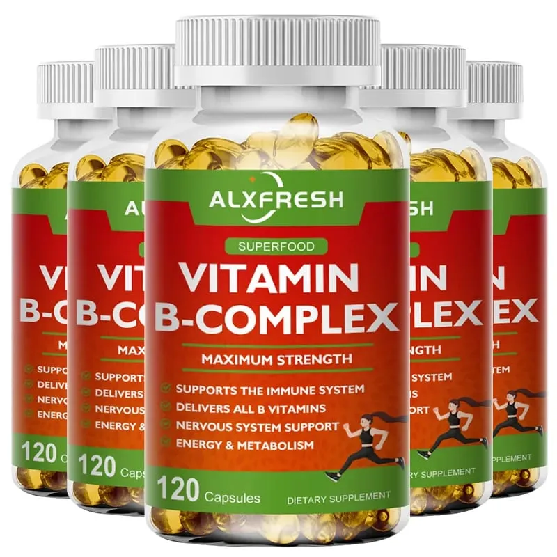 B-Complex Vitamin Supplements (B12 B1 B2 B3 B5 B6 B9 Folic Acid &Biotin) for Relieve Stress Mood Immune System Support Capsule