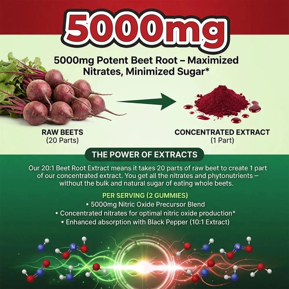 Nitric Oxide Beetroot Gummies Organic Beetroot Extract Blood Circulation Heart Health Blood Pressure Support Natural Flavor