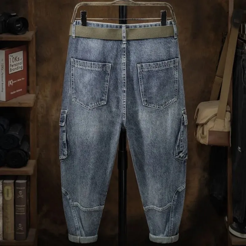 2023 Spring and Autumn New Classic Fashion With Solid Color Cargo Jeans Men Casual Loose Comfortable High Quality Pants 28-36 — image 3