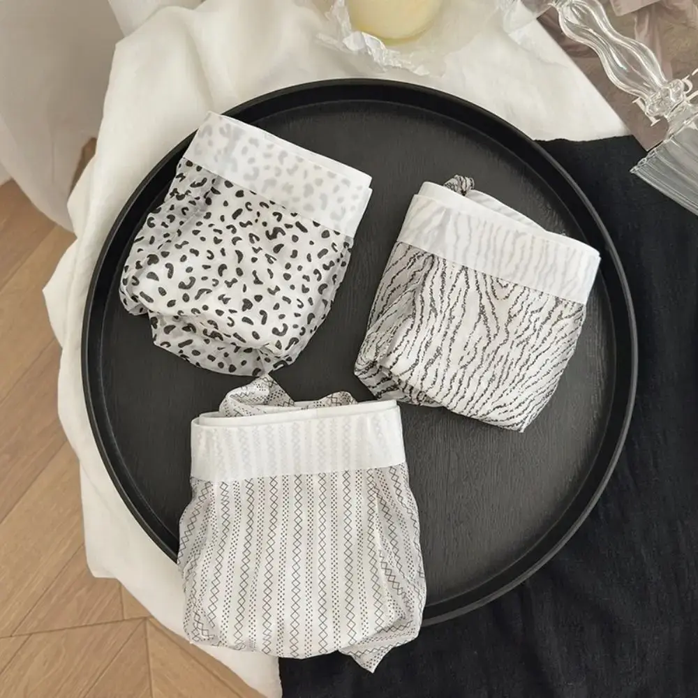 Fashion Thin Ice Silk Boxer Briefs See Through Stripe Leopard Print Boxers Breathable Seamless Cool Feeling Underpants Daily — image 1