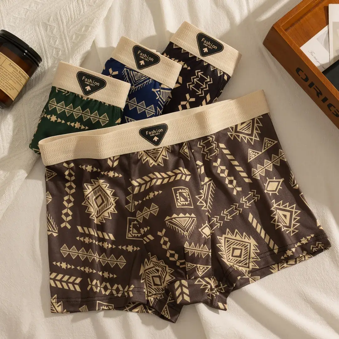 Herenboxer Retro etnische stijl Comfortabele slip van gladde stof Vintage print Elastisch ondergoed voor heren Lingerie Platte onderbroek — image 2