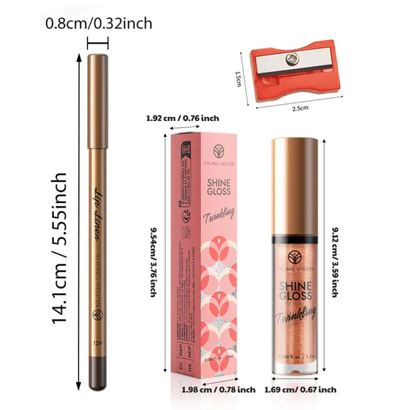 2 PC ชุด Matte Lip Liner และ Starry Glitter ลิปกลอส Pearlescent Fine Shimmer Long-Lasting Hydration ไม่เหนียวเหนอะหนะแต่งหน้า — image 6