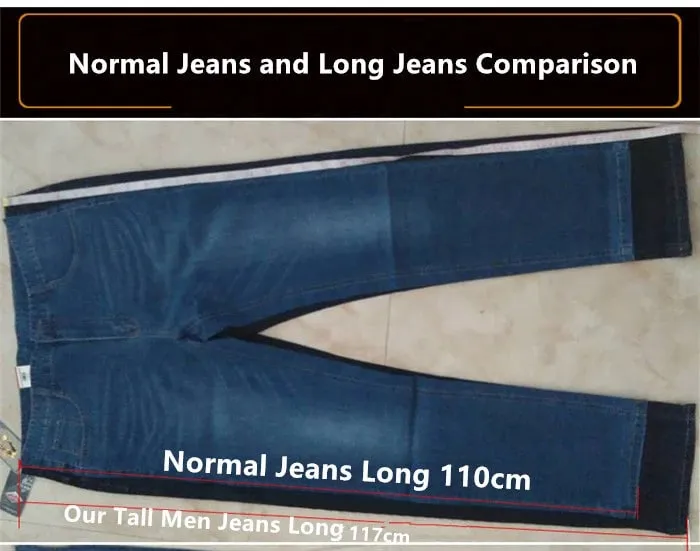 Extra Long Pants 117CM Tall Men 195CM Plus Size 42 44 46 Classic Blue Stretched High Waisted Elastic Trousers Denim Slim Jeans — image 7