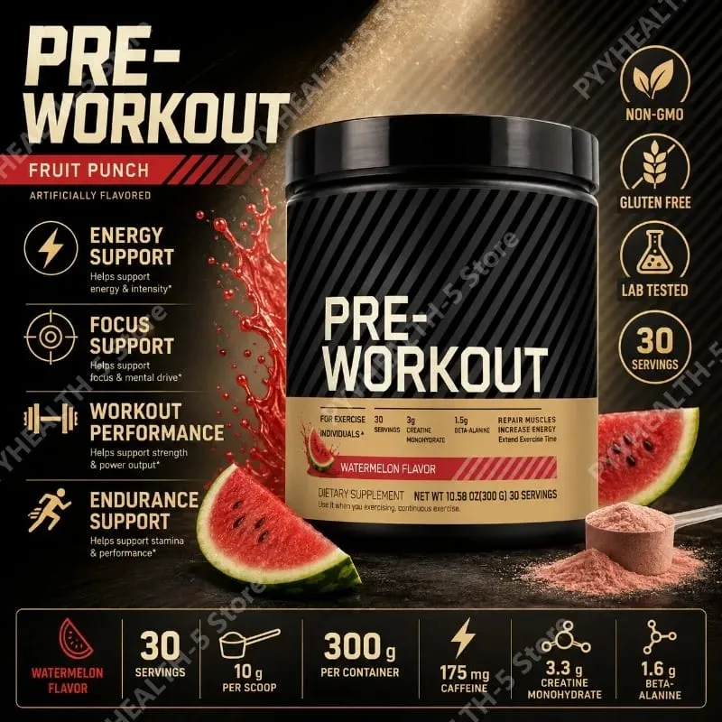 Pre Workout Powder with Creatine Beta Alanine L Citrulline Tyrosine Caffeine Energy Endurance Focus Support 300g 30 Servings — image 2