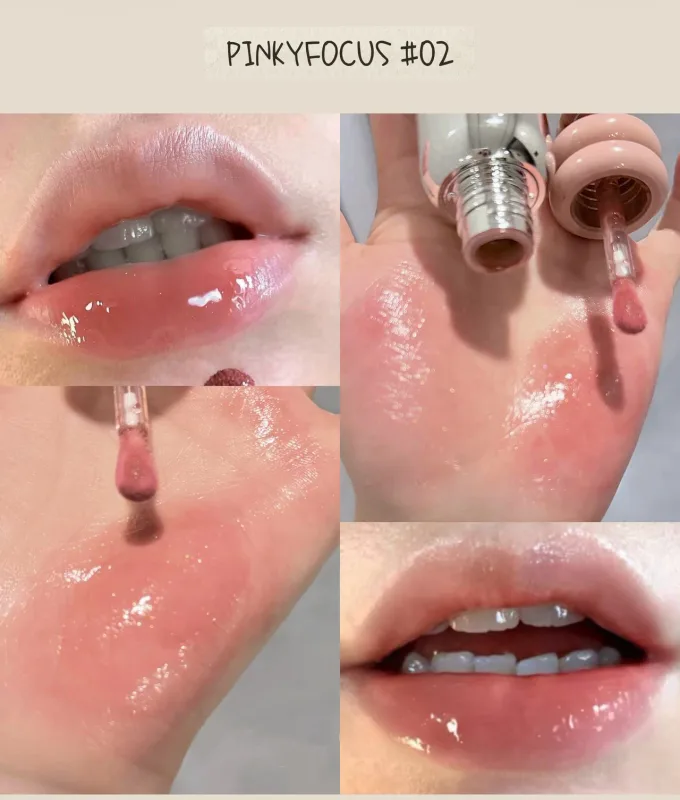 Pinkyfocus Olio per labbra trasparente lucidante Finitura in vetro idratante Tonalità nuda non appiccicosa Ideale per stratificare per illuminare le labbra