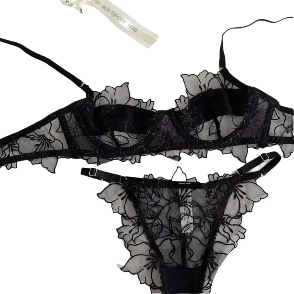 Sexy Lace Lightweight Bra Set Soft Underwire for Lift and Support Prevents Sagging Exquisite Embroidered Lingerie Two-Piece Set — image 3