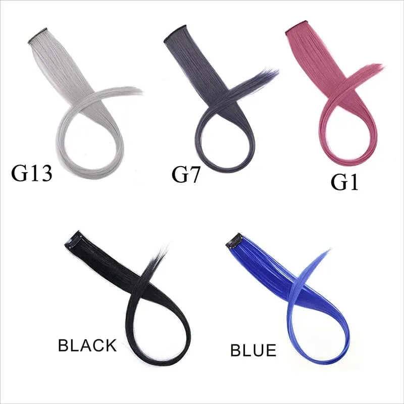 Synthetic 50cm Long Straight 5pcs/Pack Hair Extension Multi Color Hairpiece Wigs for Women — image 5