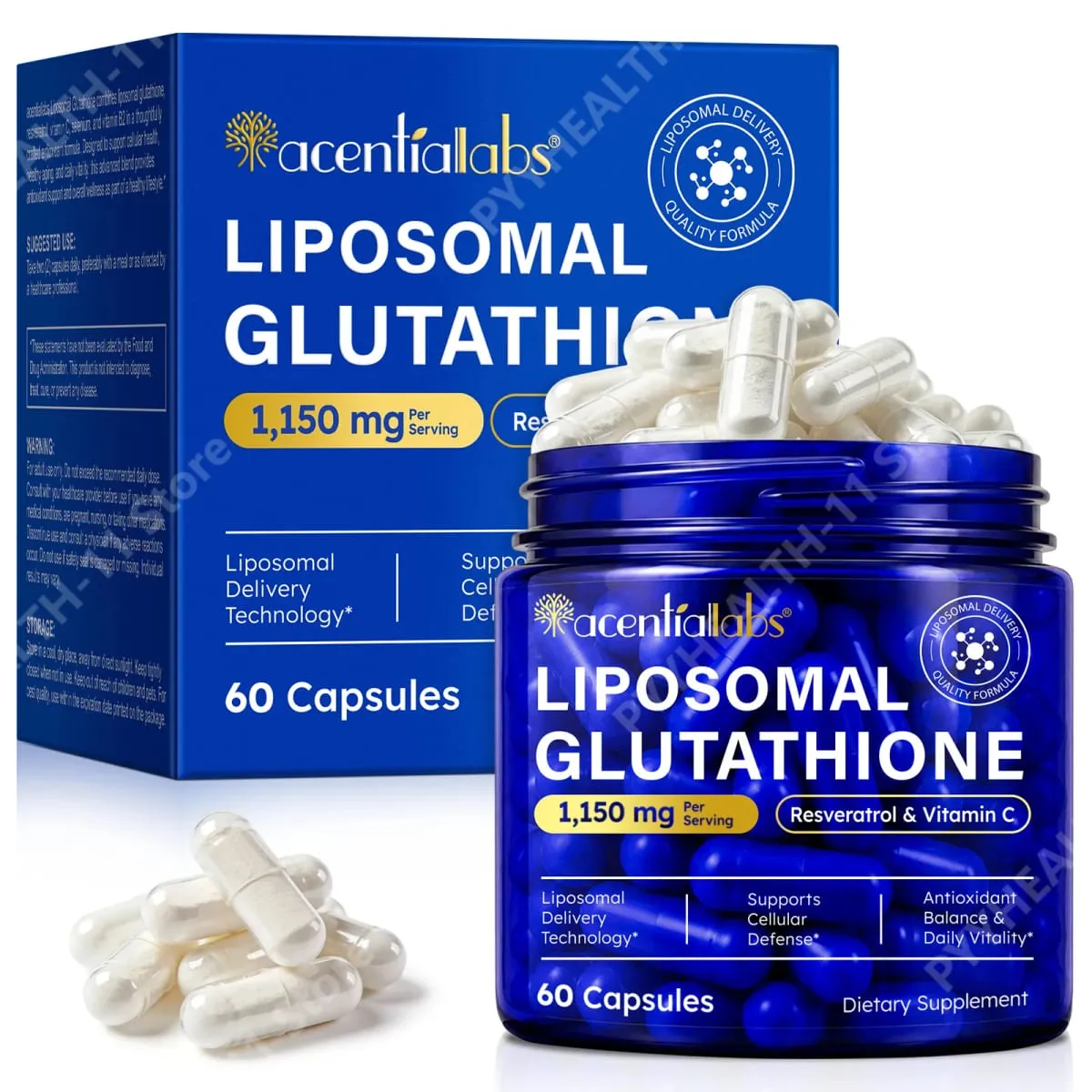 Kapsul Liposomal Glutathione dengan Resveratrol Vitamin C untuk Pertahanan Antioksidan Imun & Sokongan Selular 60 Kapsul — image 1