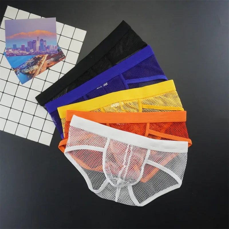 Plus Größe Mesh Unterwäsche Männer Transparent Große Fishnet U Pouch Briefs Männlichen Niedrigen Taille Einfarbig Sexy Perspektive Männliche höschen — image 7