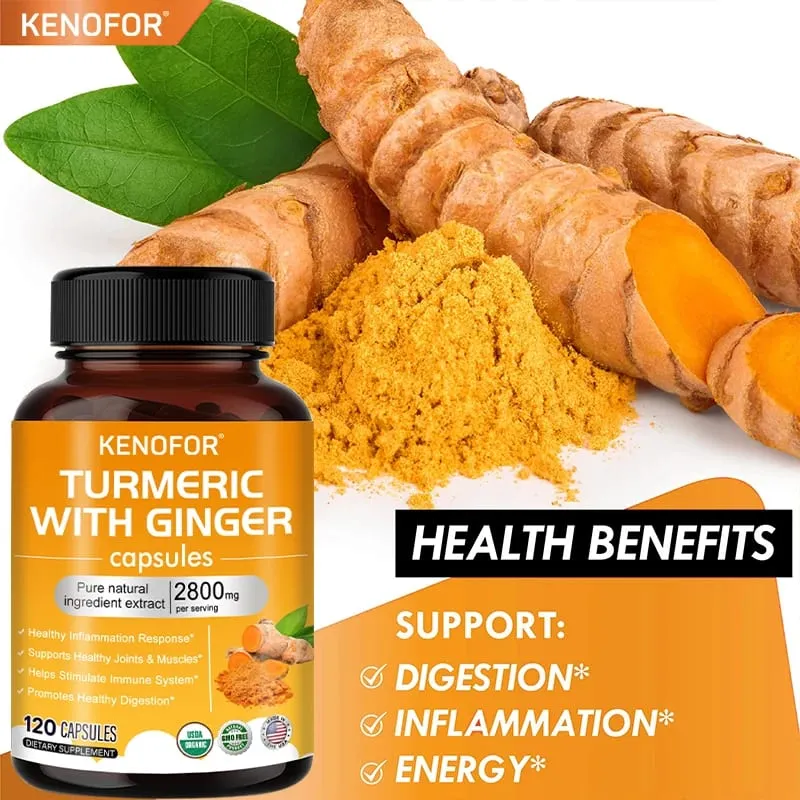 Curcuma Capsule di curcumina 1600 mg con zenzero e MSM Supporto antiossidante Comfort articolare Cuore Benessere cognitivo e digestivo — image 3