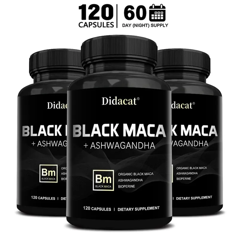 Organic Black Maca + Ashwagandha - Black Maca-kapsler med høj koncentration til mænd, der understøtter styrke udholdenhed og vitalitet