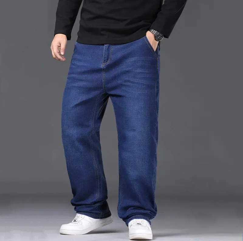 29-50 ขนาดผู้ชายยืดกางเกงยีนส์ขาตรงกางเกงยีนส์ขยายขนาดสีฟ้าสีดำStreetwear Relaxed Fitสำหรับทำงานสบายๆใหม่ — image 4