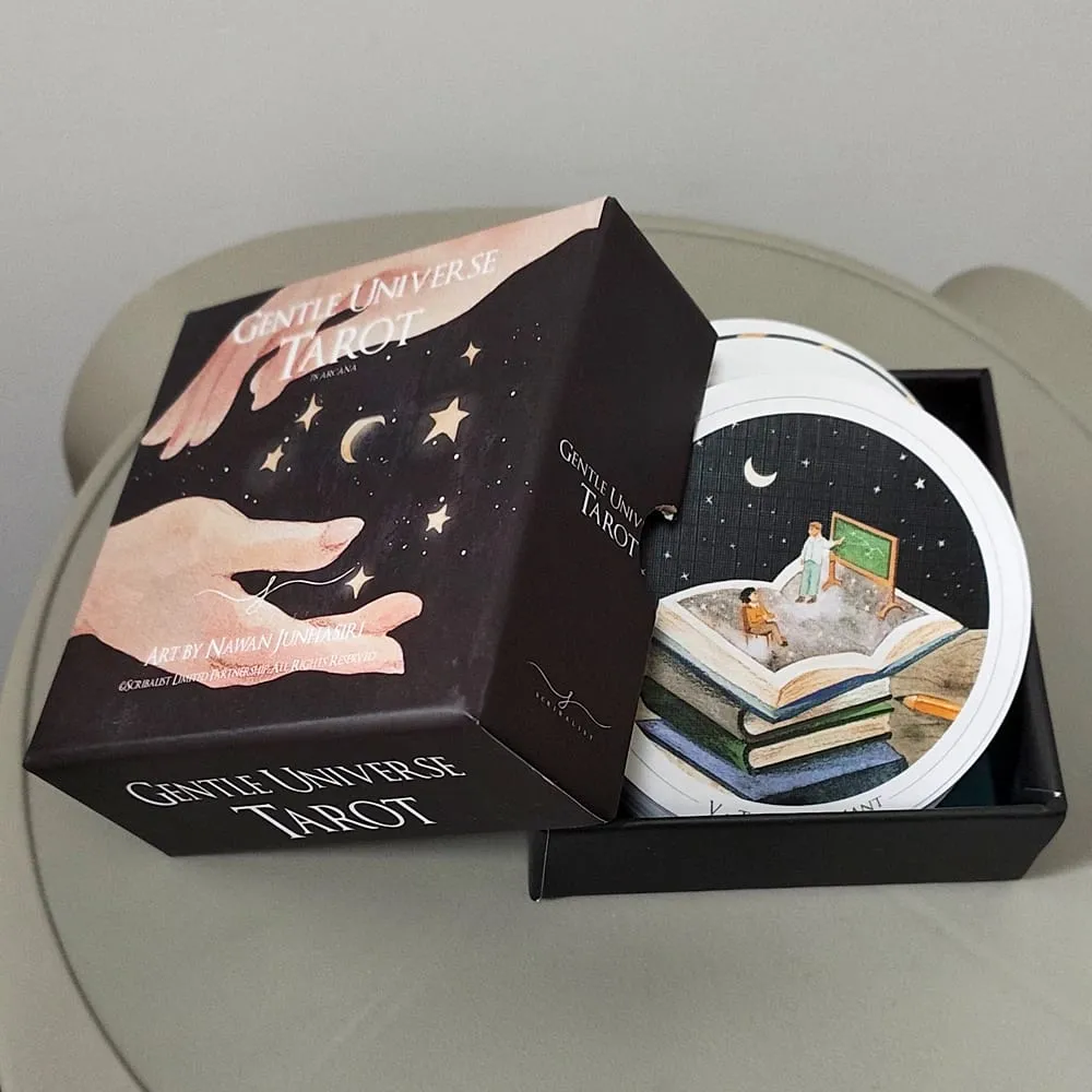 8.8*8.8cm Dek Tarot Alam Semesta Lembut timbul dua kali 78 Keping Kad Tarot Bulat Pekeliling Seni Sihir Cat Air dalam Kotak Tegar — image 4