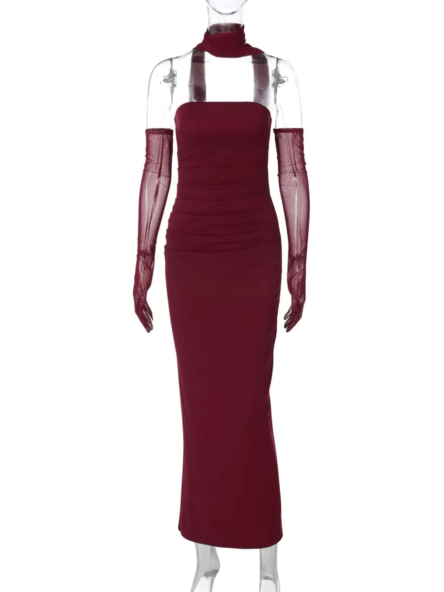 Hugcitar Elegantní šála Bez ramínek Pevné síťované rukavice Sexy Bodycon Maxi Prom Šaty Dámská Móda Y2K Outfity Svatební Party Narozeniny — image 7