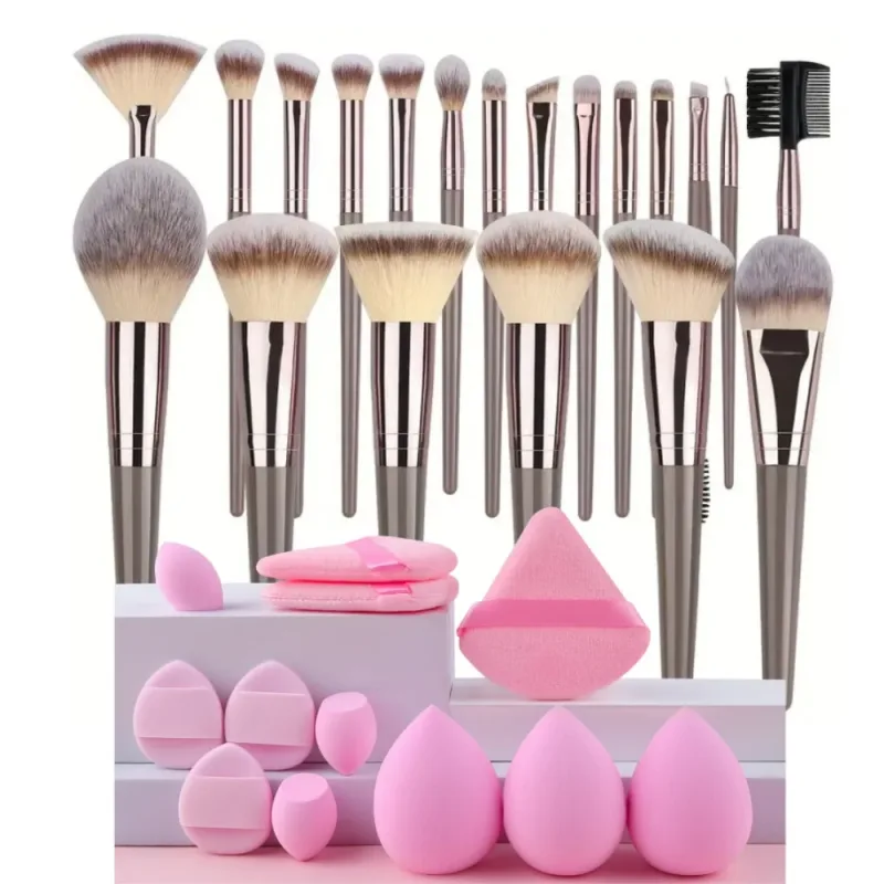 1-20 pçs pincéis de maquiagem conjunto sombra de olho fundação blush iluminador corretivo ferramenta de beleza feminina puffs beleza esponjas polegar puffs — image 12