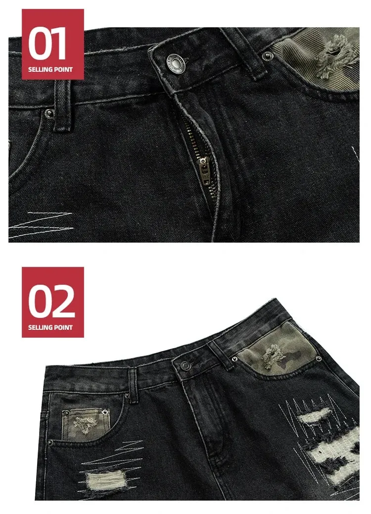 Jeans Men's and Women's Camouflage Patchwork Washed Hole Design Jeans 2025ss — image 5
