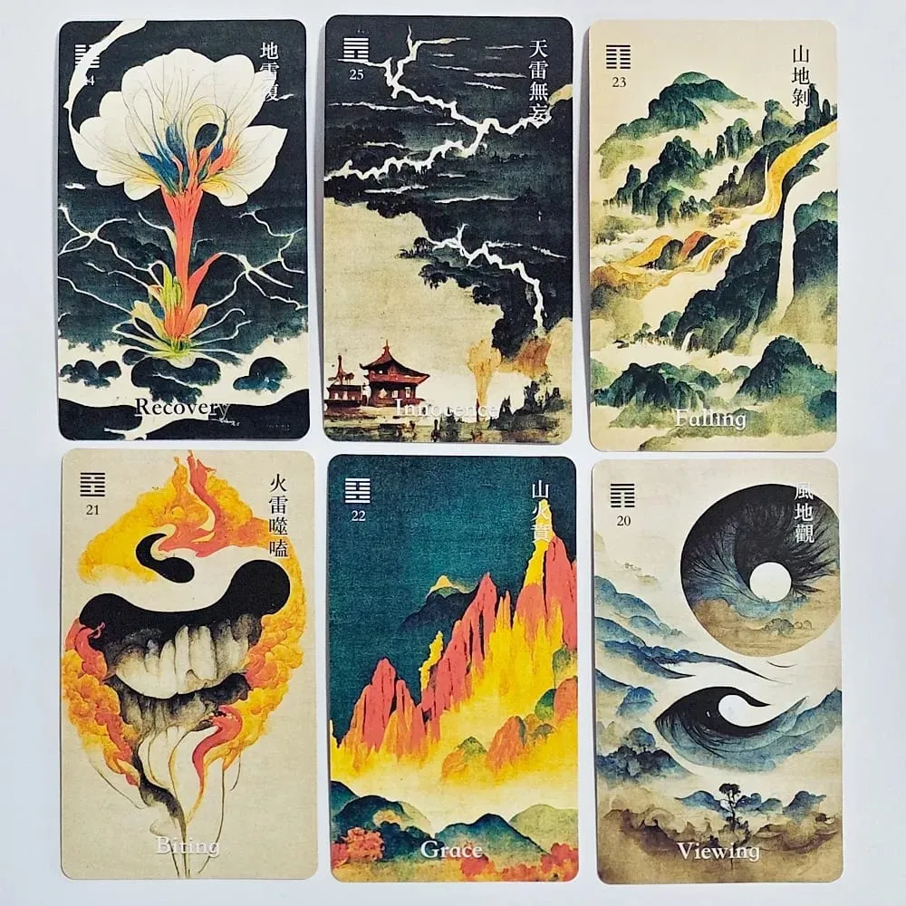 64 카드 I-Ching 오라클 데크 영적 안내 및 명상을위한 전통적인 잉크 아트 스타일 중국 점술 도구 10.3*6cm — image 2