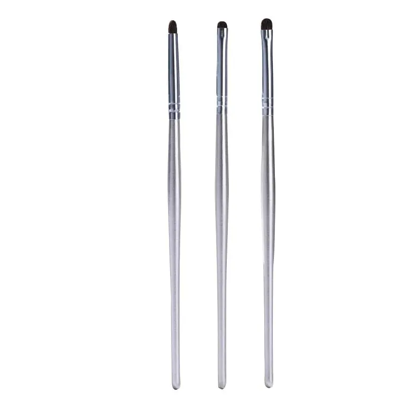 3 stk små øjenskyggebørster med sølvhåndtag til detaljeret blanding af Smokey Eyeliner Makeup Professionelt kosmetisk børstesæt